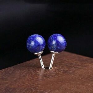 925 Silver Lapis Lazuli 8mm Stud Earrings
